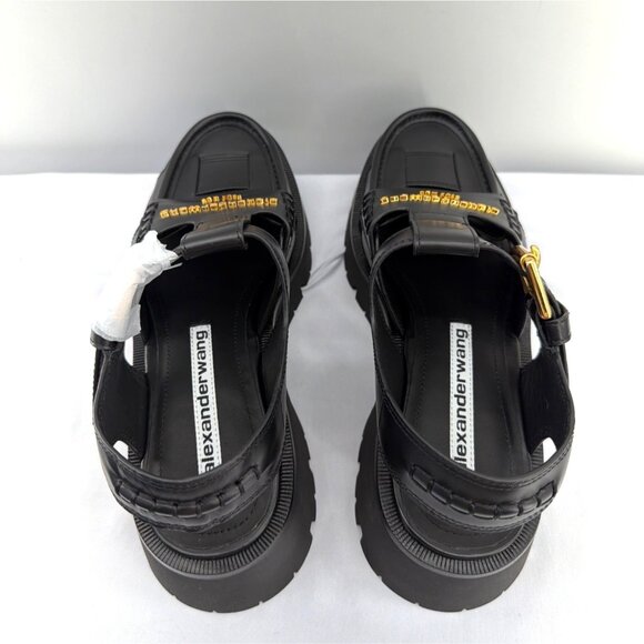 Alexander Wang Carter Cage Sandals Logo Black Leather Chunky Heel Women Size 38 - Picture 3 of 14